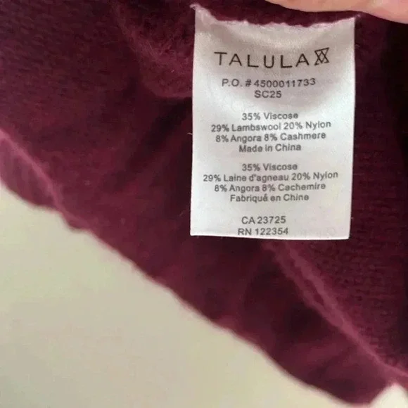 [L]Talula Burgundy One Button  Closure Wool Cashmere Cardigan Big Neck Sweater - Picture 6 of 9